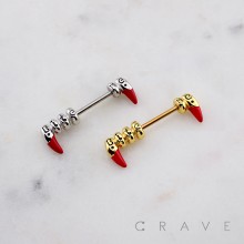 RED FANGS LOVE BITE ME 316L SURGICAL STEEL NIPPLE RING